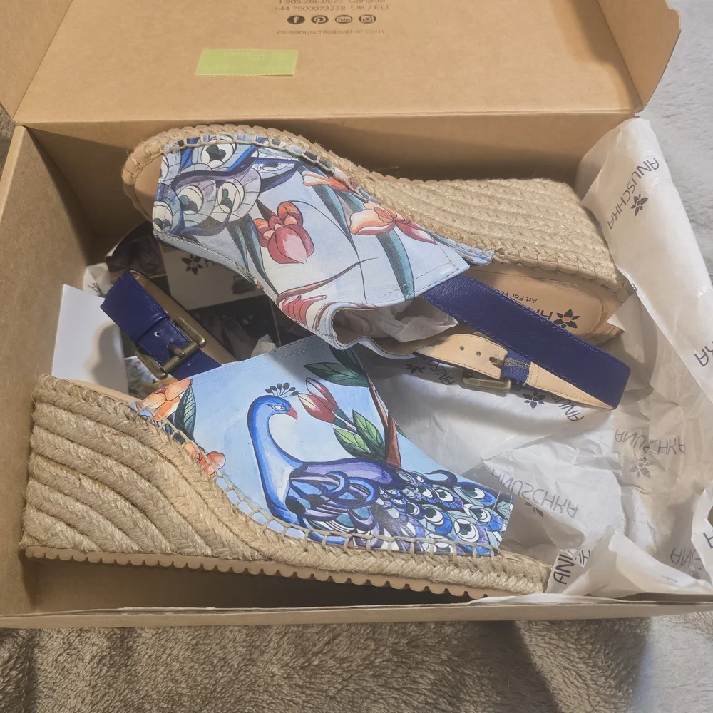 Anuschka Women's Floral Wedge Sandals - Blue and Tan - Picture 6 of 6